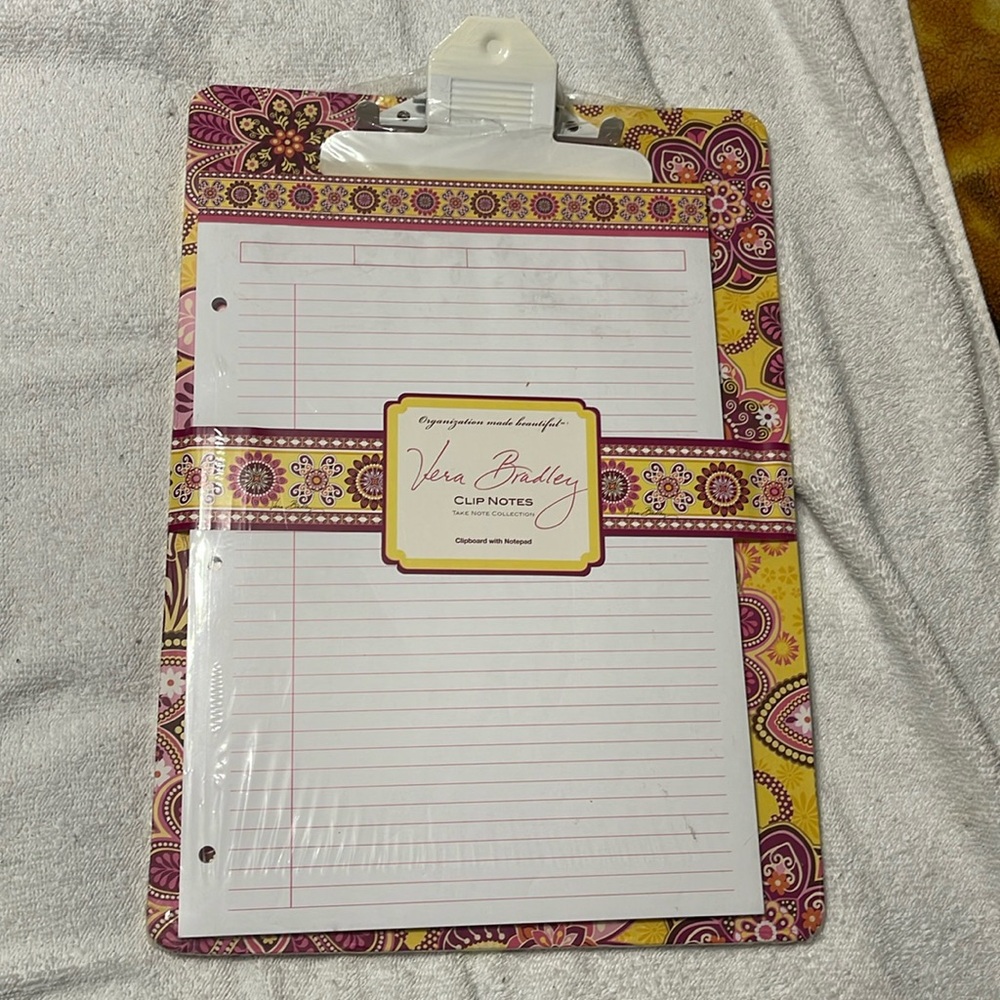 NWT Vera Bradley Bali Gold Clip Notes Clipboard with notepad